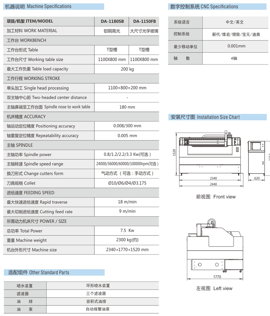 DA-1180DB大型精雕機參數(shù)表